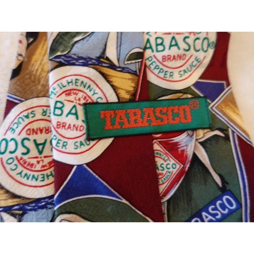 Tabasco Men's Silk Tie Novelty Print‎ Made In USA Vintage lady dancing bottle